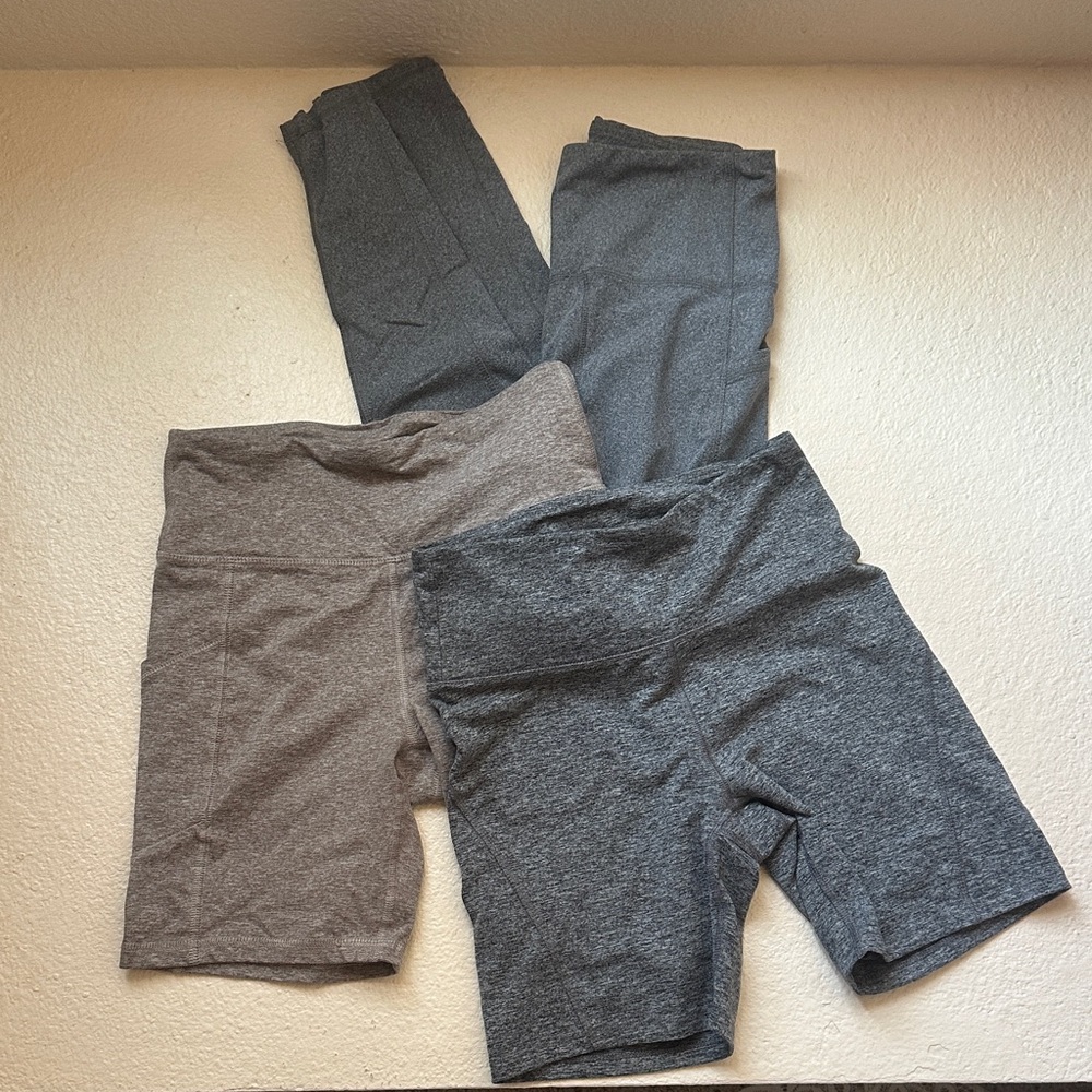 High-Waist Active Shorts 2 pairs and 1 Leggings Set - Gray